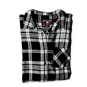 Hippie Rose Button Up Black & White Flannel Top
